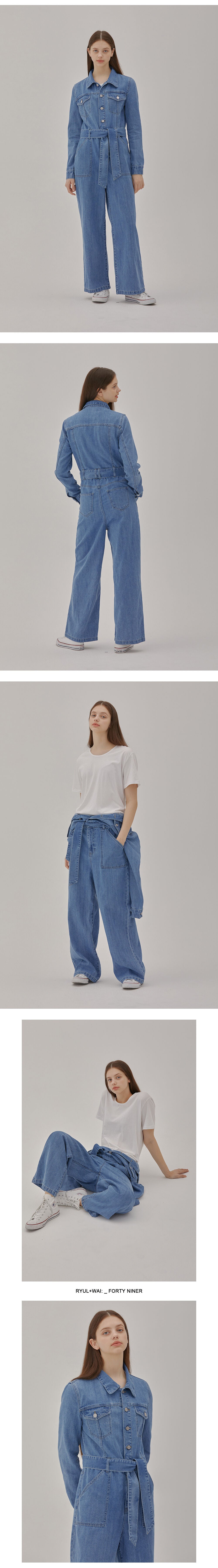 RYUL+WAI: DENIM BELT JUMPSUIT BLUE