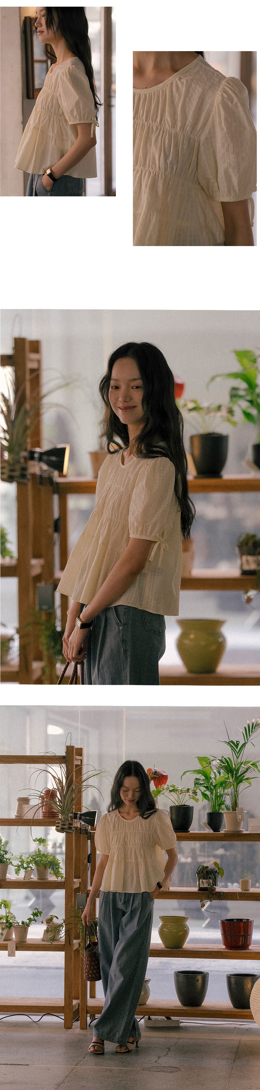 TILLIDIE Shirring puff blouse TISU01BL10_Butter