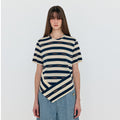 EENK WAVE Asymmetric Paneled T-Shirt - Navy/Beige Stripe