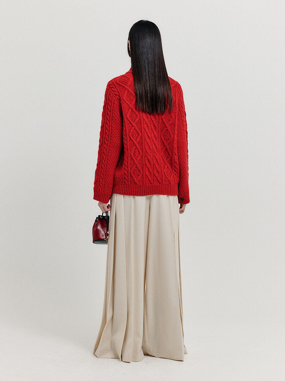 EENK EENK XOEBE Cable Knit Collared Turtleneck - Red