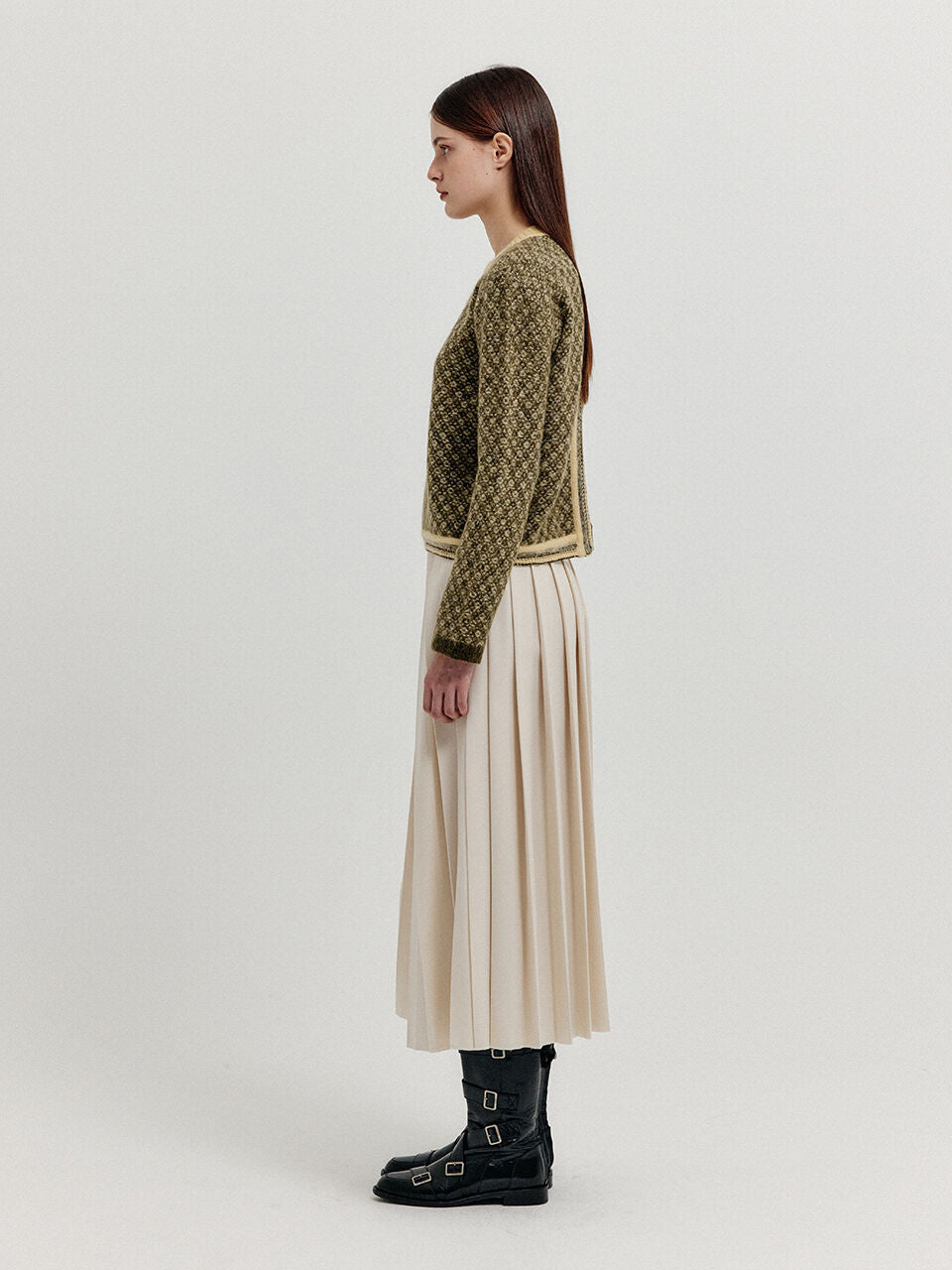 EENK EENK XOUE Check Jacquard Knit Pullover - Khaki/Yellow