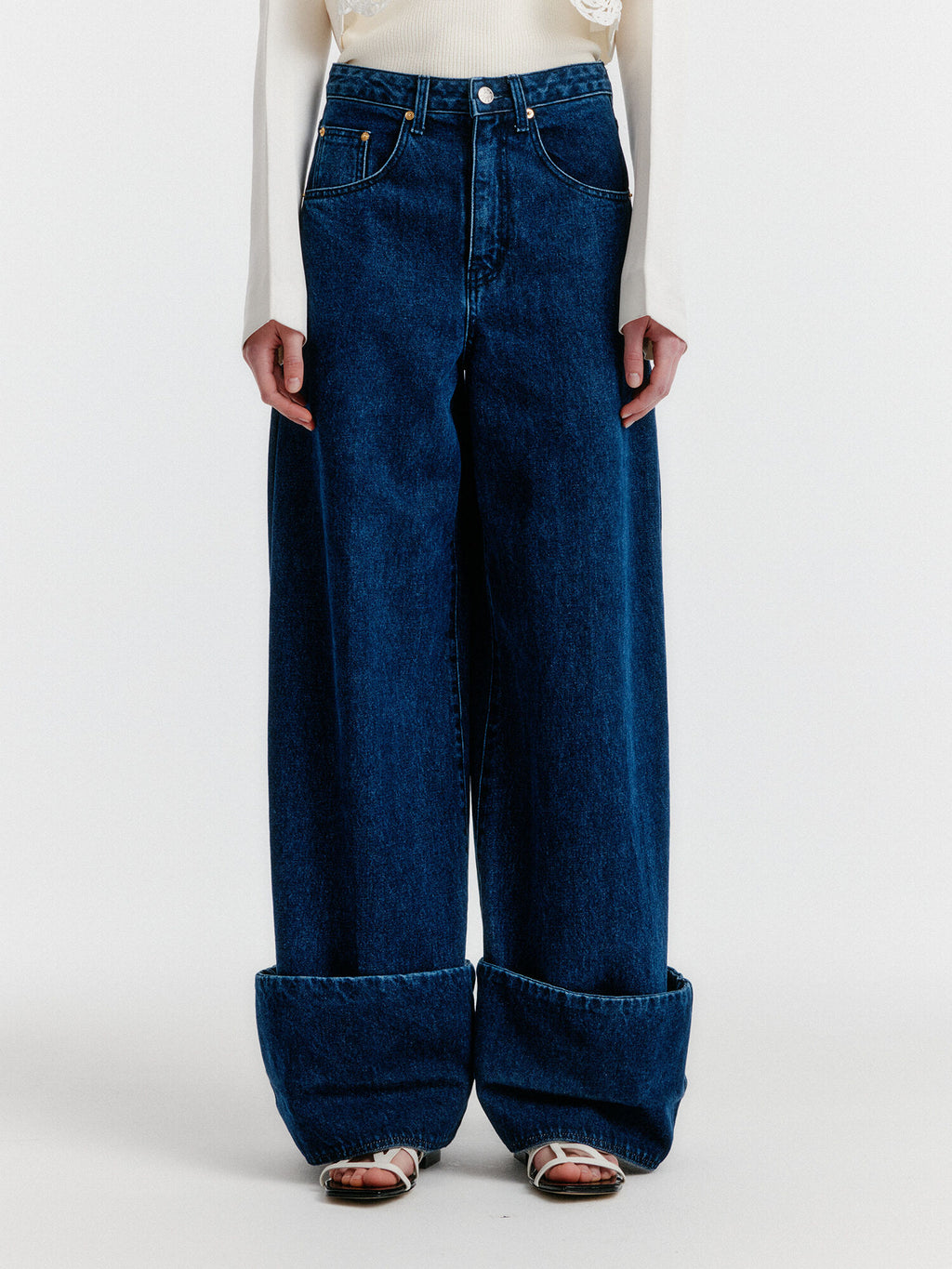 EENK YICO Turn-up Wide Denim Pants - Blue