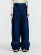 EENK YICO Turn-up Wide Denim Pants - Blue