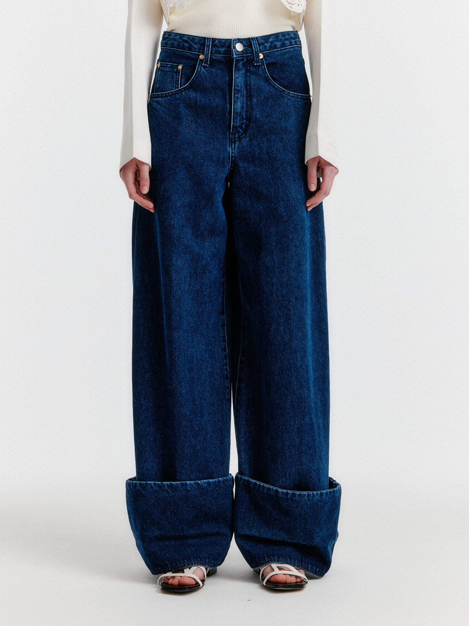 EENK YICO Turn-up Wide Denim Pants - Blue