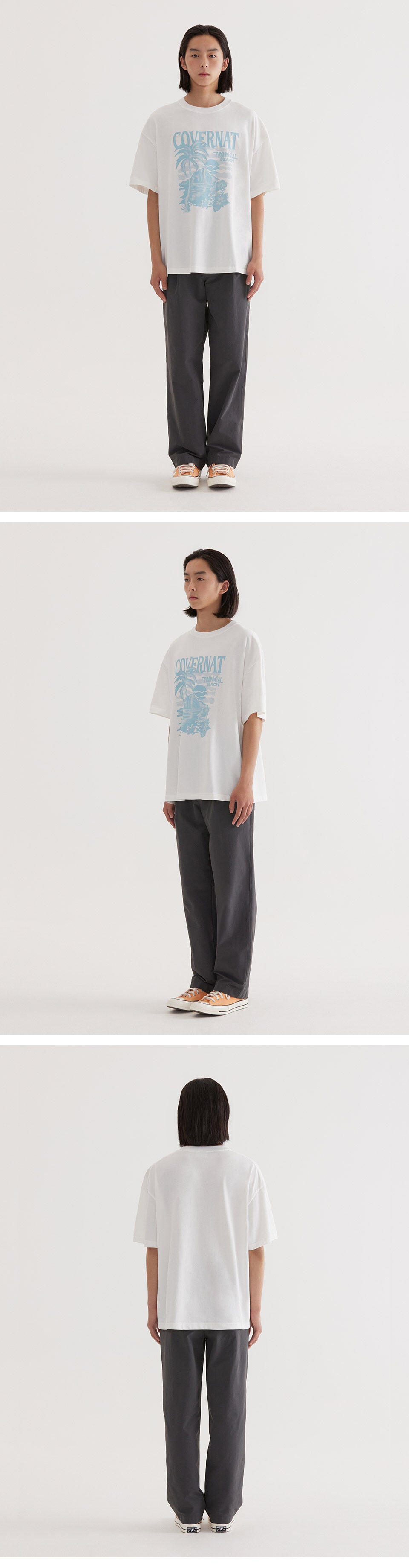 COVERNAT Cool Cotton Sunset Tropical Graphic T-Shirt White