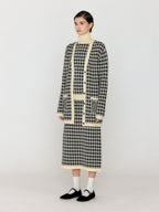 EENK EENK VINKLING Gingham Check Knit Midi Cardigan - Black/Ivory