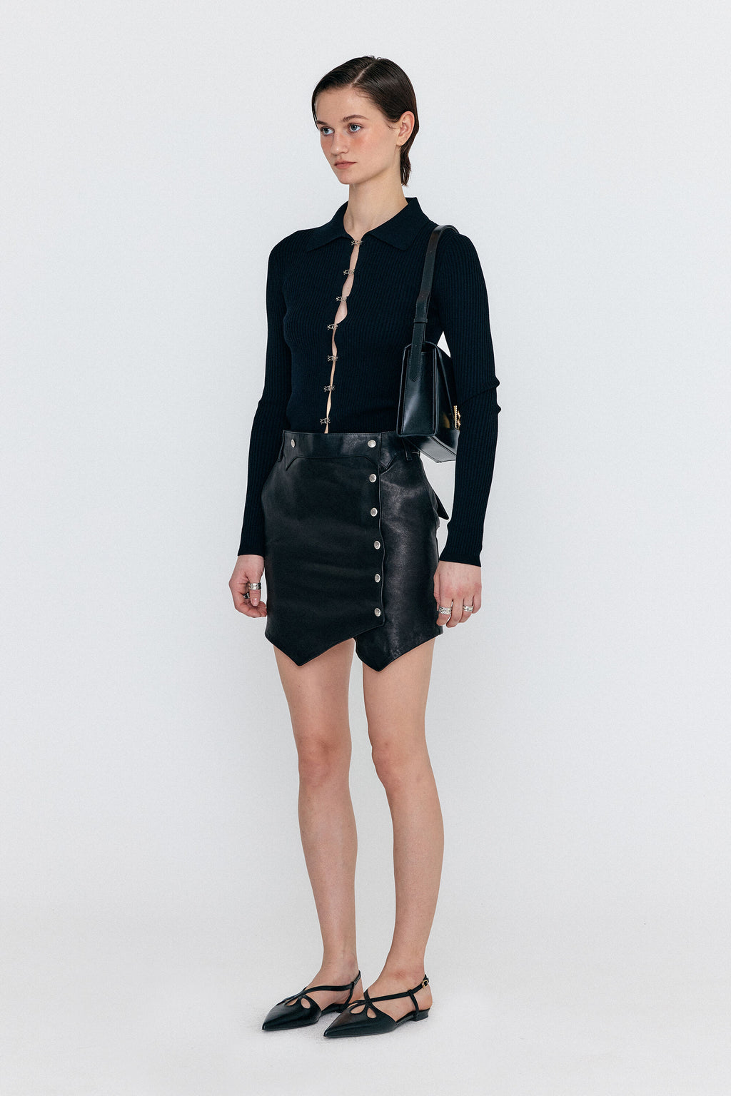 EENK EENK WERO Buttoned Leather Mini Skirt - Black