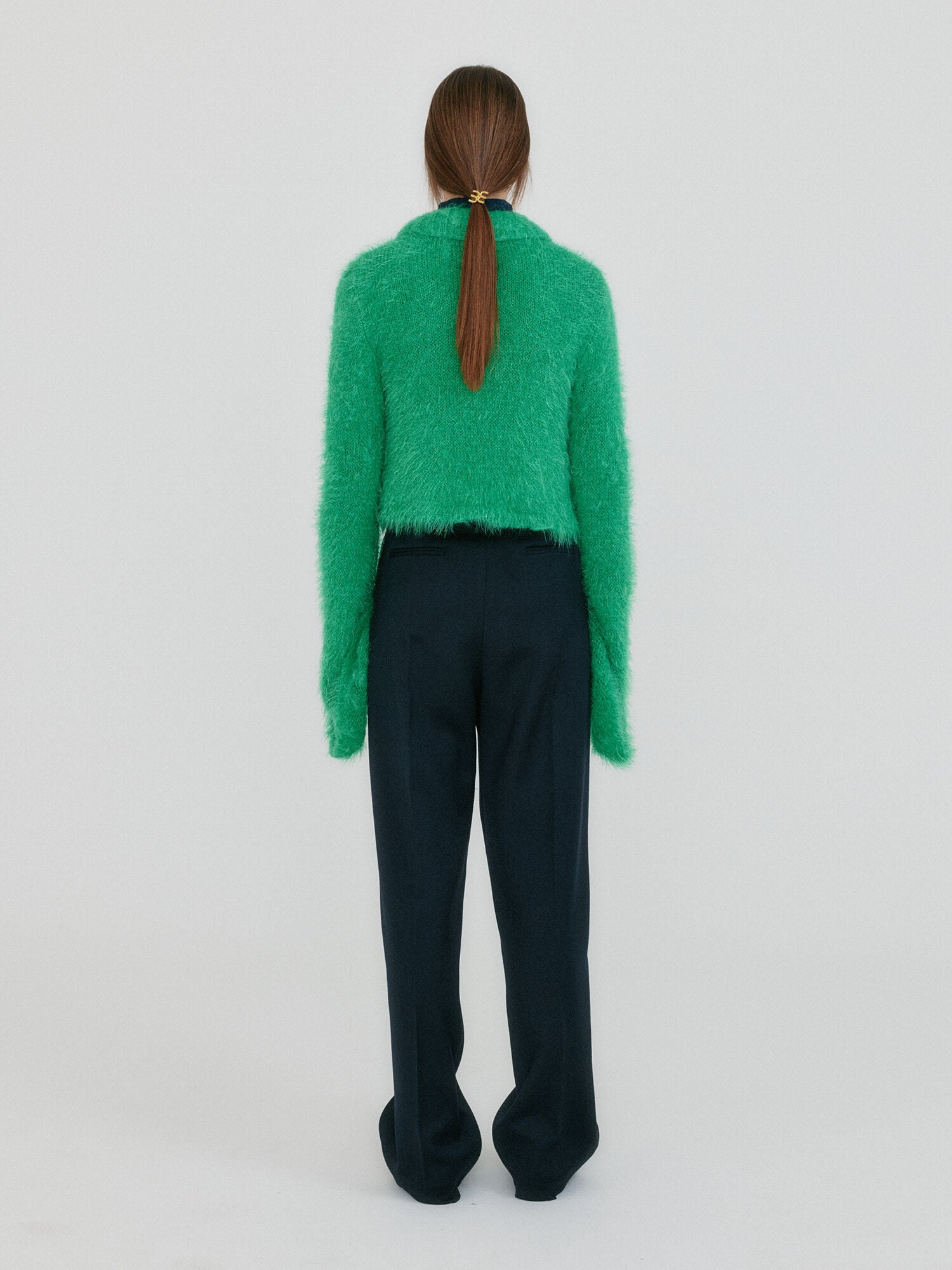 EENK ZIGGY Textured Collar Knit Cardigan - Green