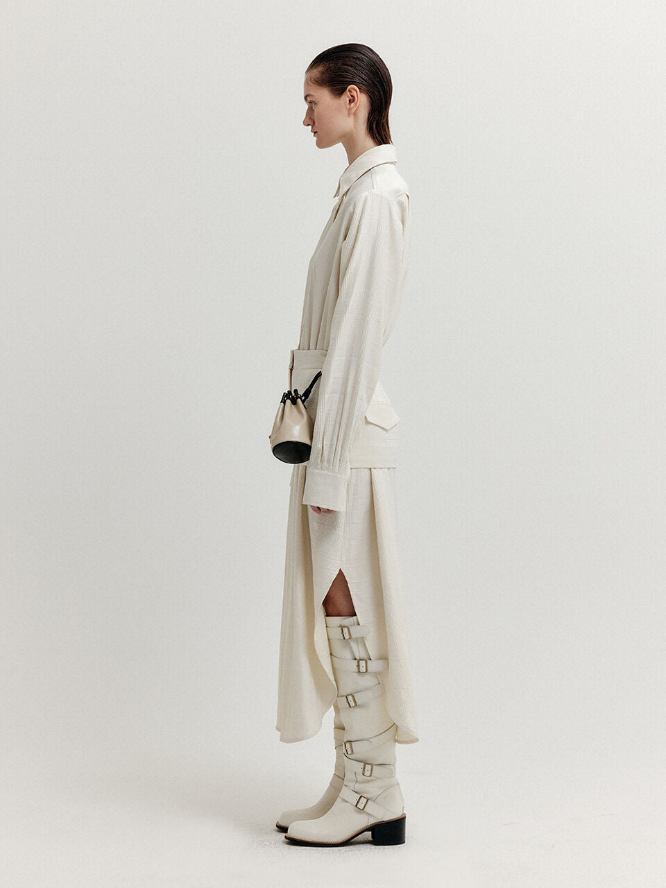 EENK XYO Shirt Dress with Separable Collar and Skirt Belt - Ivory