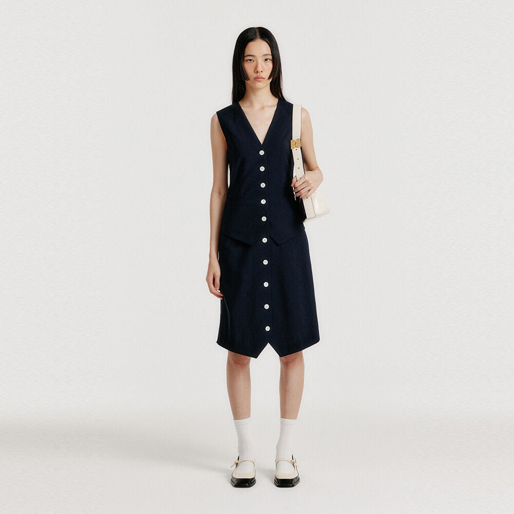 EENK [Lee Hyori wearing] YULIN Layered Vest Dress - Navy/Black