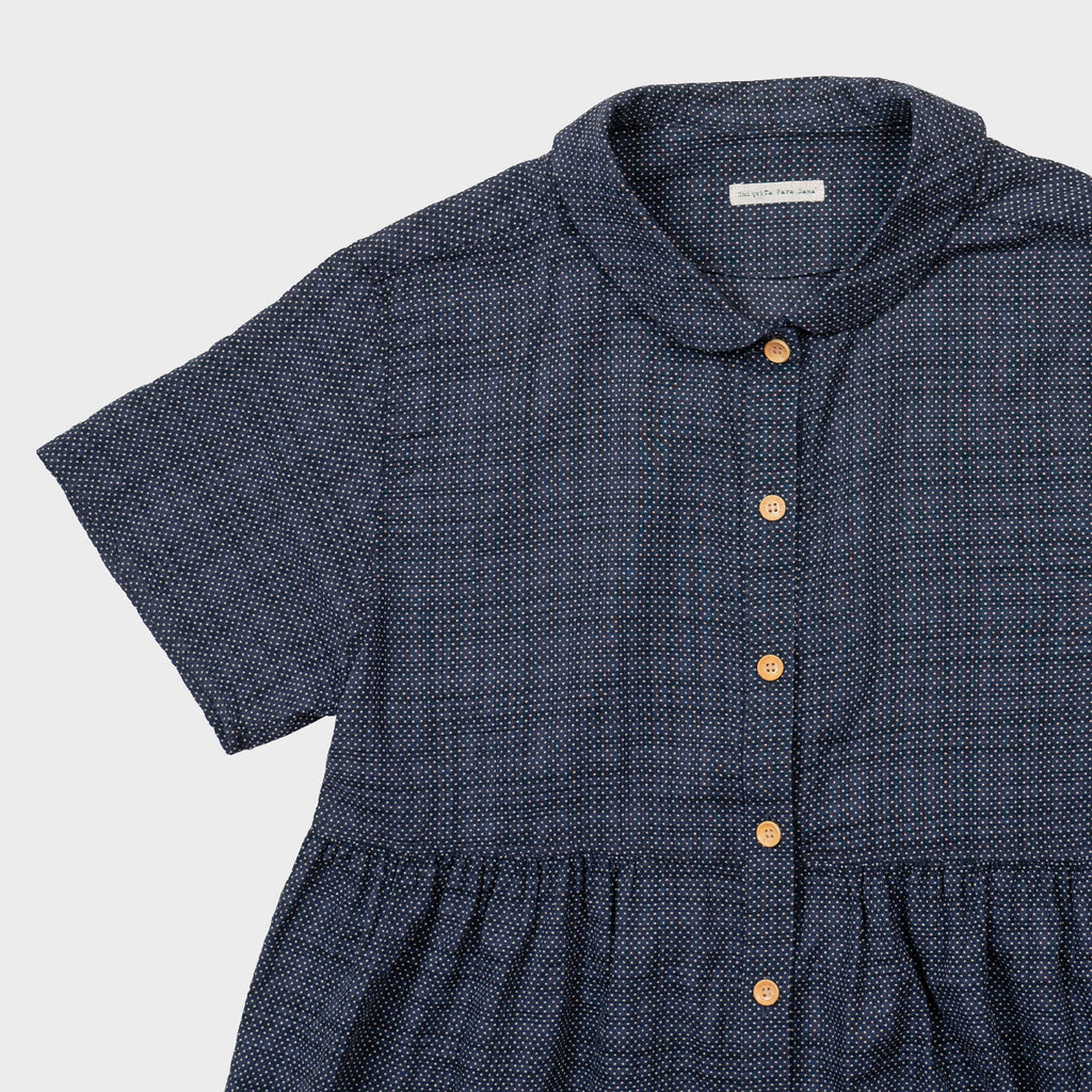 CHIQUITA 16th_Summer Dot Shirring Shirt Navy 232303ONV (domestic production)