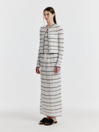 EENK YOZO Jacquard Stripe Knit Cardigan - Ivory/Black
