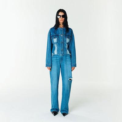 CROPPED DENIM JACKET BLUE (F23DT706BL)