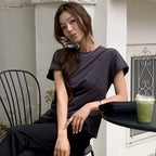 ATCORNER Twist Roll-Up Half Sleeve T-Shirt Charcoal AT6TSB035CC