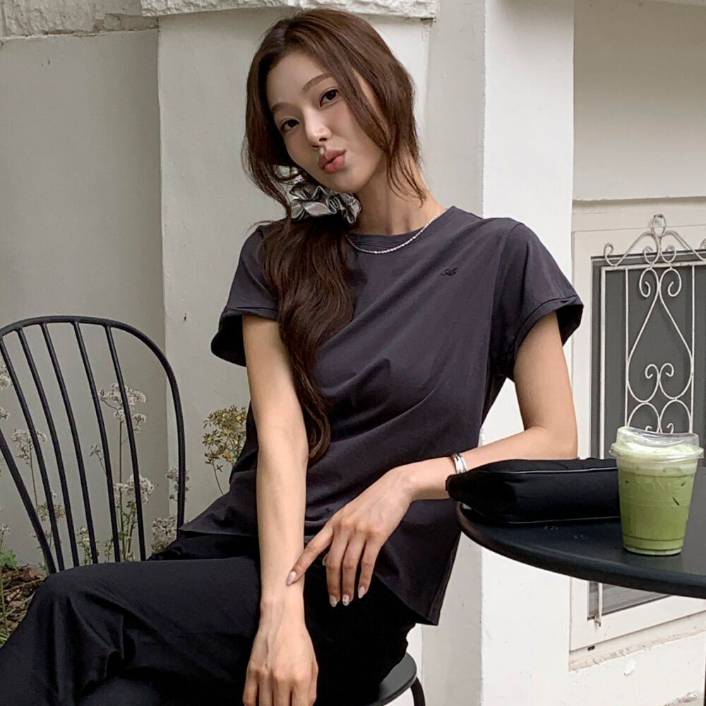 ATCORNER Twist Roll-Up Half Sleeve T-Shirt Charcoal AT6TSB035CC