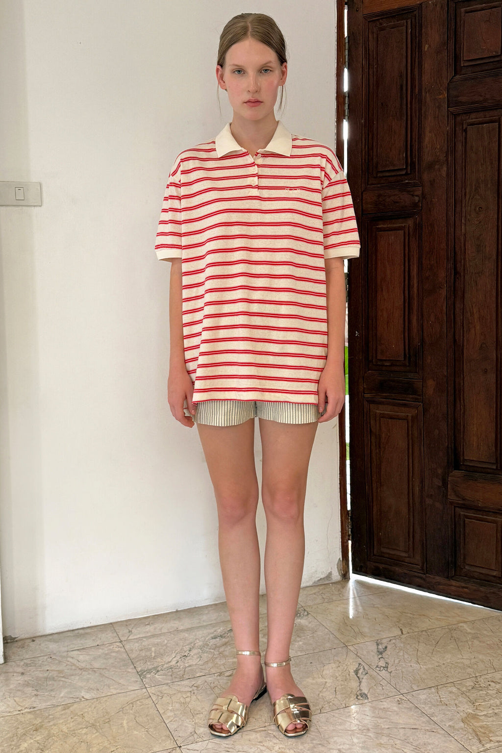 SINOON Stripe Half Sleeve PK Shirt (Red)