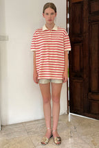 SINOON Stripe Half Sleeve PK Shirt (Red)