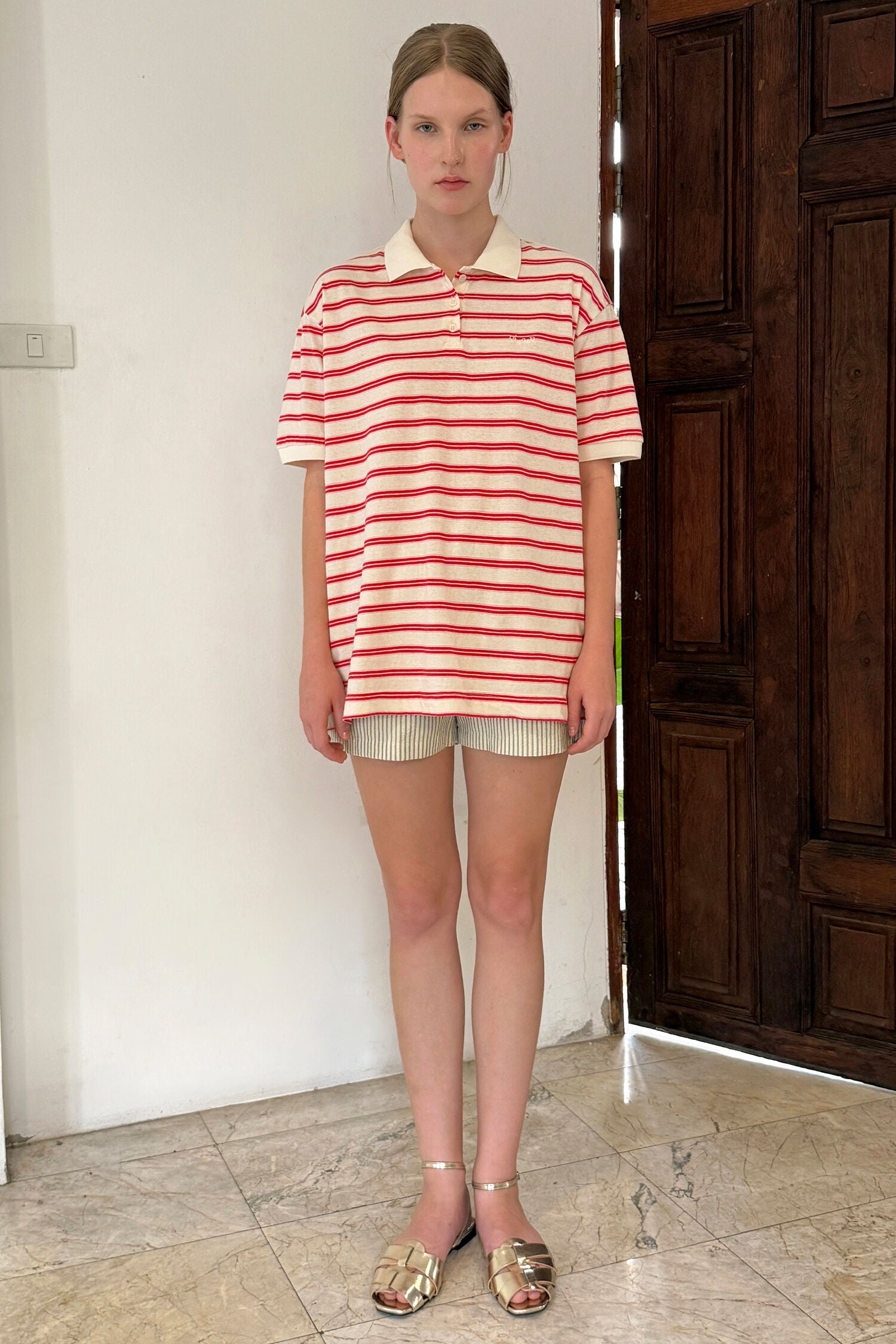 SINOON Stripe Half Sleeve PK Shirt (Red)