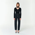 YCH CUT-OUT RUCHED KNIT TOP BLACK (F23KT802BK)