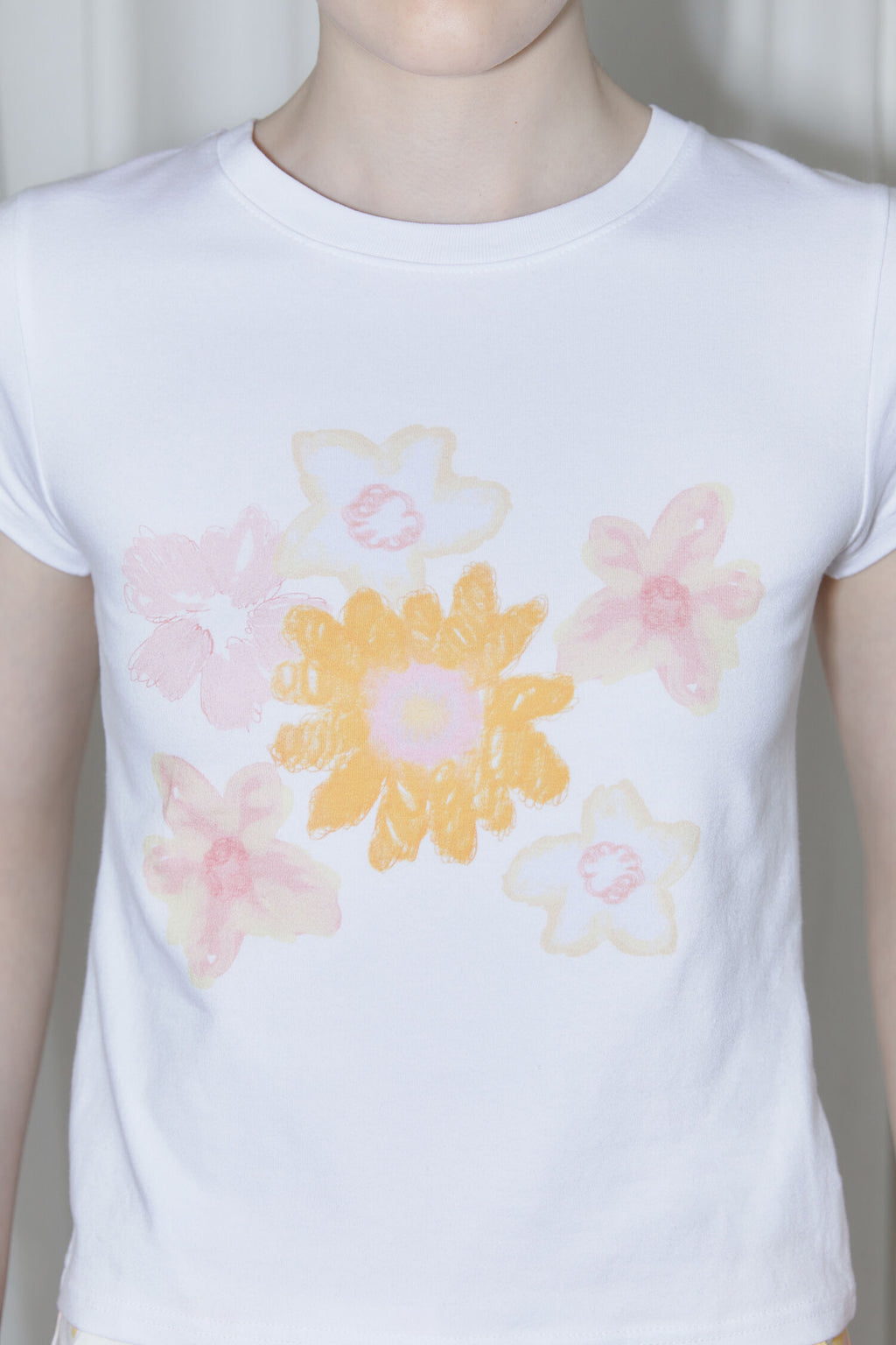 SINOON Flower Cap Sleeve T-Shirt (Yellow)