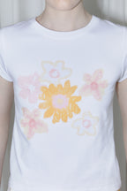 SINOON Flower Cap Sleeve T-Shirt (Yellow)