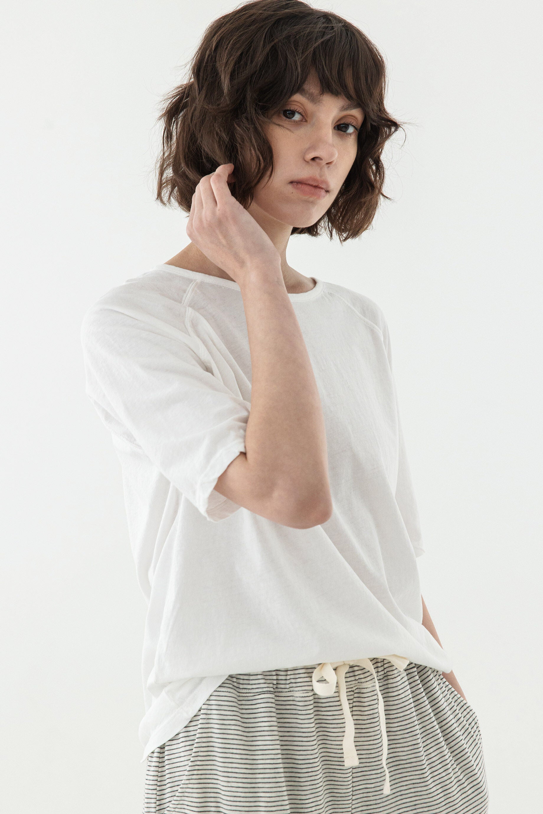 KOZNOK Maria Nagrang Layered Pure Cotton Summer Women's Short Sleeve T-Shirt Inner Tee Ivory