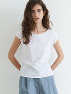 THE RYE Round Neck Cap Sleeve T-Shirt(White)