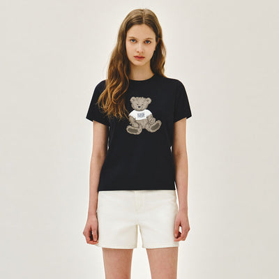 W DOODLE BEAR TEE navy