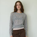rolarola SHEER LONG SLEEVE STRIPE TOP SKY