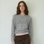 rolarola SHEER LONG SLEEVE STRIPE TOP SKY