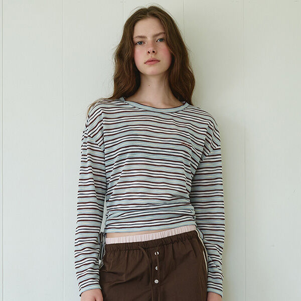 rolarola SHEER LONG SLEEVE STRIPE TOP SKY