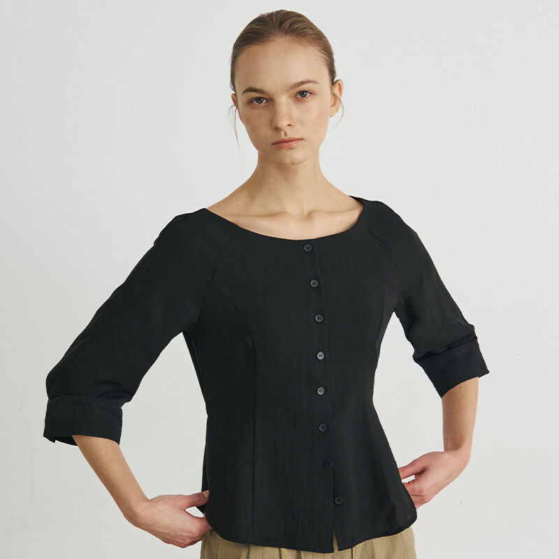 V'NY STUDIO Boat neck belted blouse_YC4SSEA