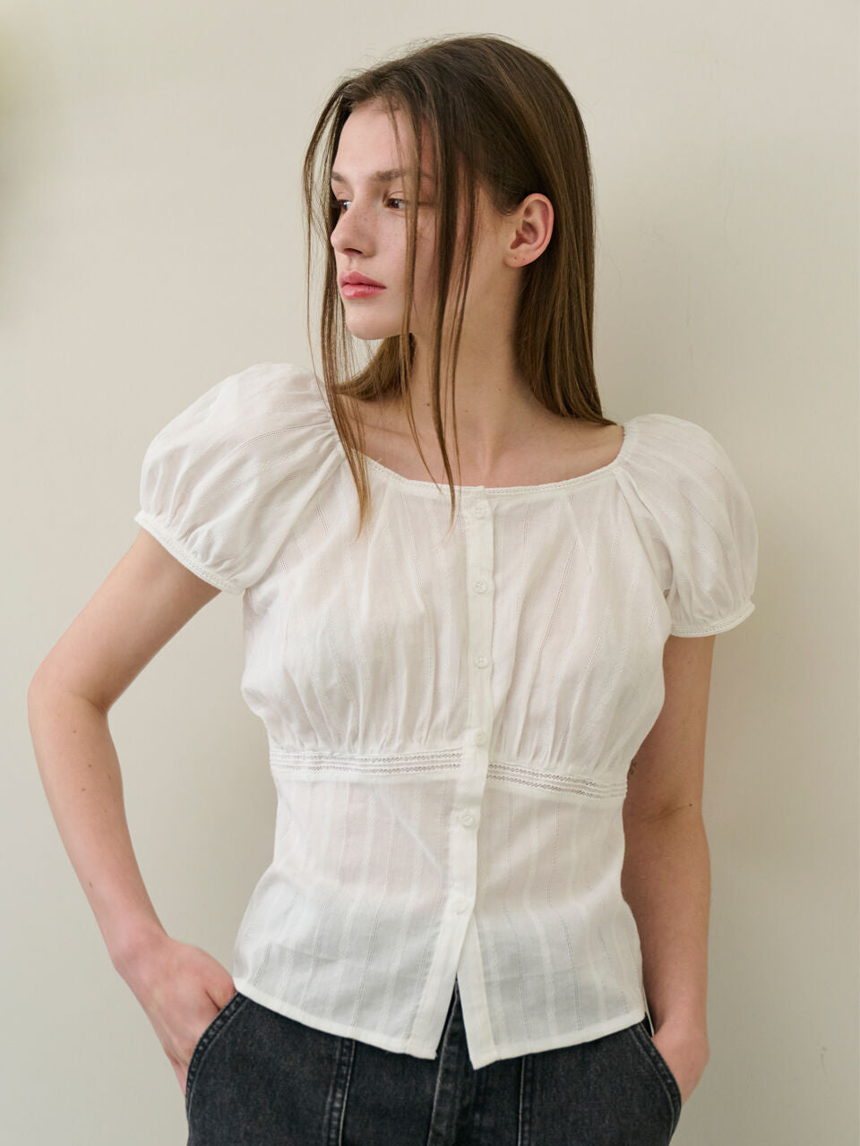SALBOL PUNCHING LACE BLOUSE [WHITE]