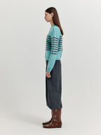 EENK EENK XTRIPE Stripe 4 Buttons Knit Top - Blue Grey