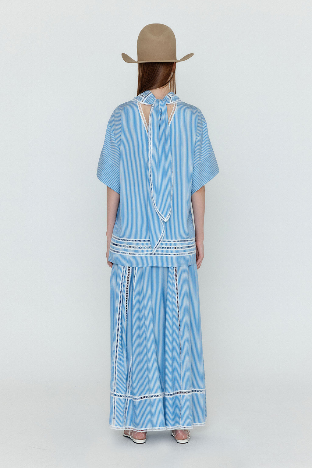 EENK EENK WICOLE Flared Maxi Skirt - Skyblue Stripe