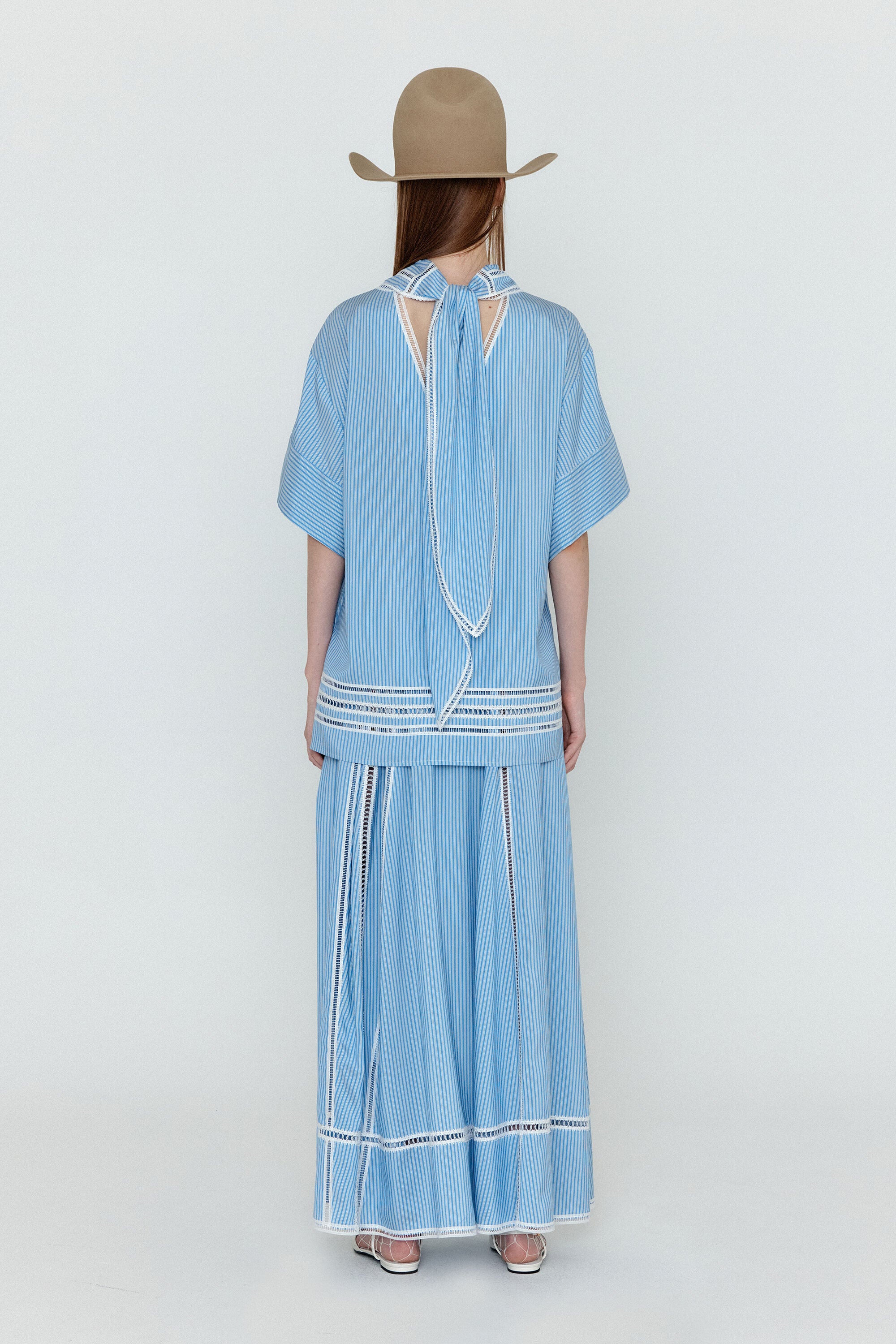 EENK EENK WICOLE Flared Maxi Skirt - Skyblue Stripe