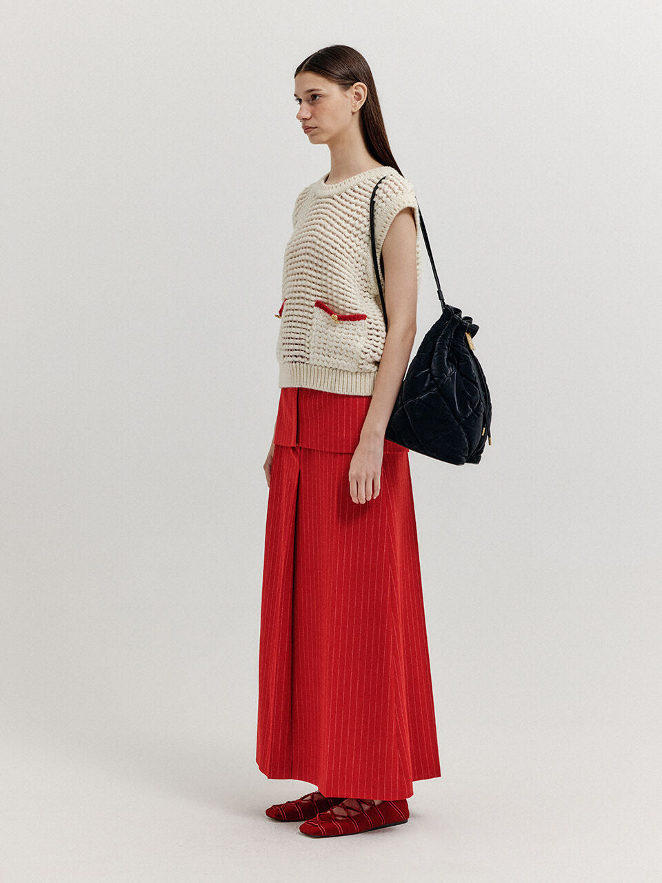 EENK EENK XEEY Pocket Knit Vest - Cream/Red
