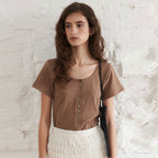 THE RYE U-Neck Button T-Shirt(Beige)