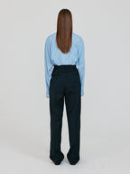 EENK ZANCY Oversized Shirt with Brooch - Sky Blue Stripe
