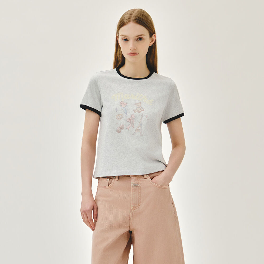 MARITHÉ+FRANҪOIS GIRBAUD W PARIS GRAPHIC RINGER TEE light heather gray