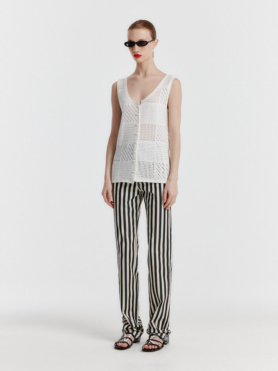 EENK YISSY Stripe Denim Pants - White