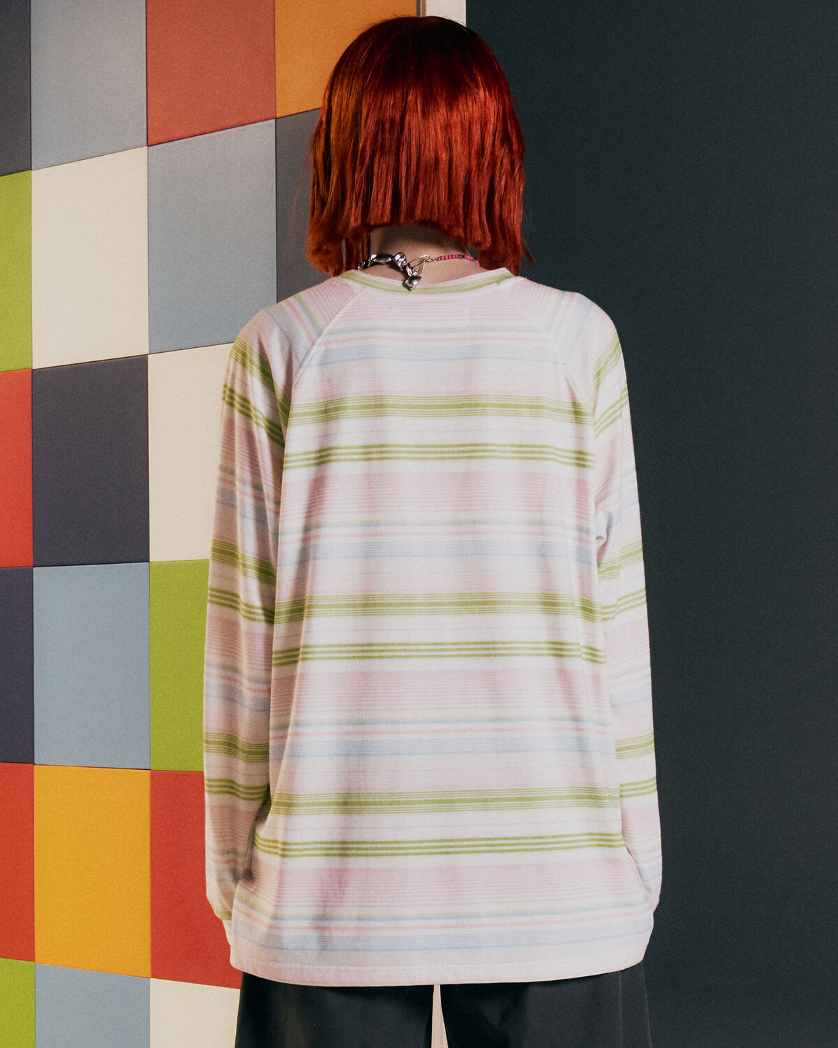 THEMUSEUMVISITOR MULTI STRIPE SUMMER LONG SLEEVE (PINK)