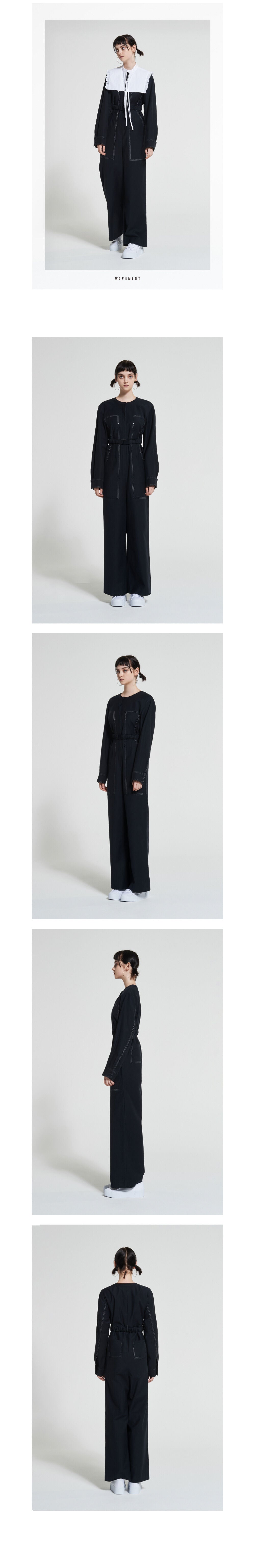 WOVEMENT High Rise Cotton Jumpsuit Navy WBAFJS002NV