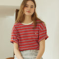 OUR HOPE Over-fit Logo Stripe T-shirt - Red