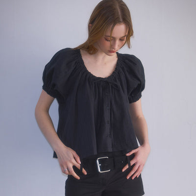 Puff Ribbon Blouse [Black]