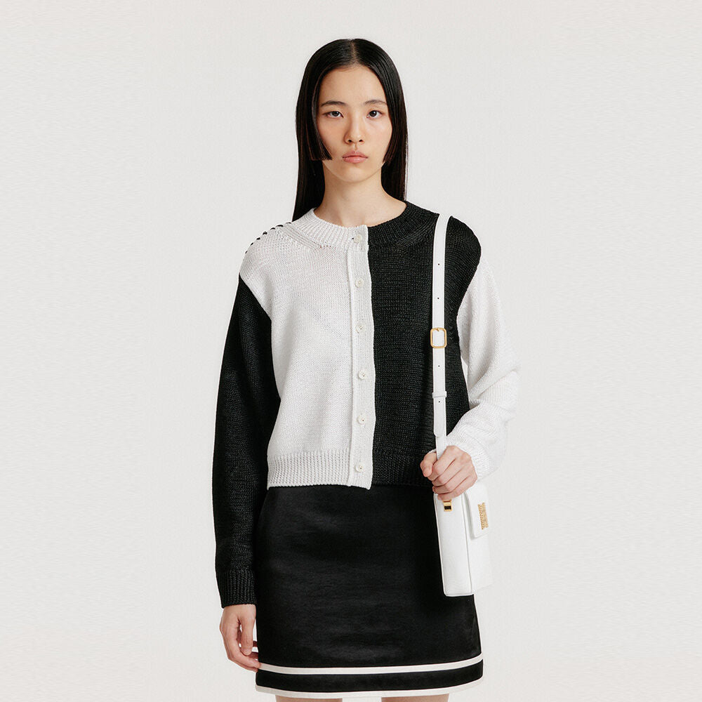 EENK EENK YOLI Stitched Color Block Knit Cardigan - Black/White