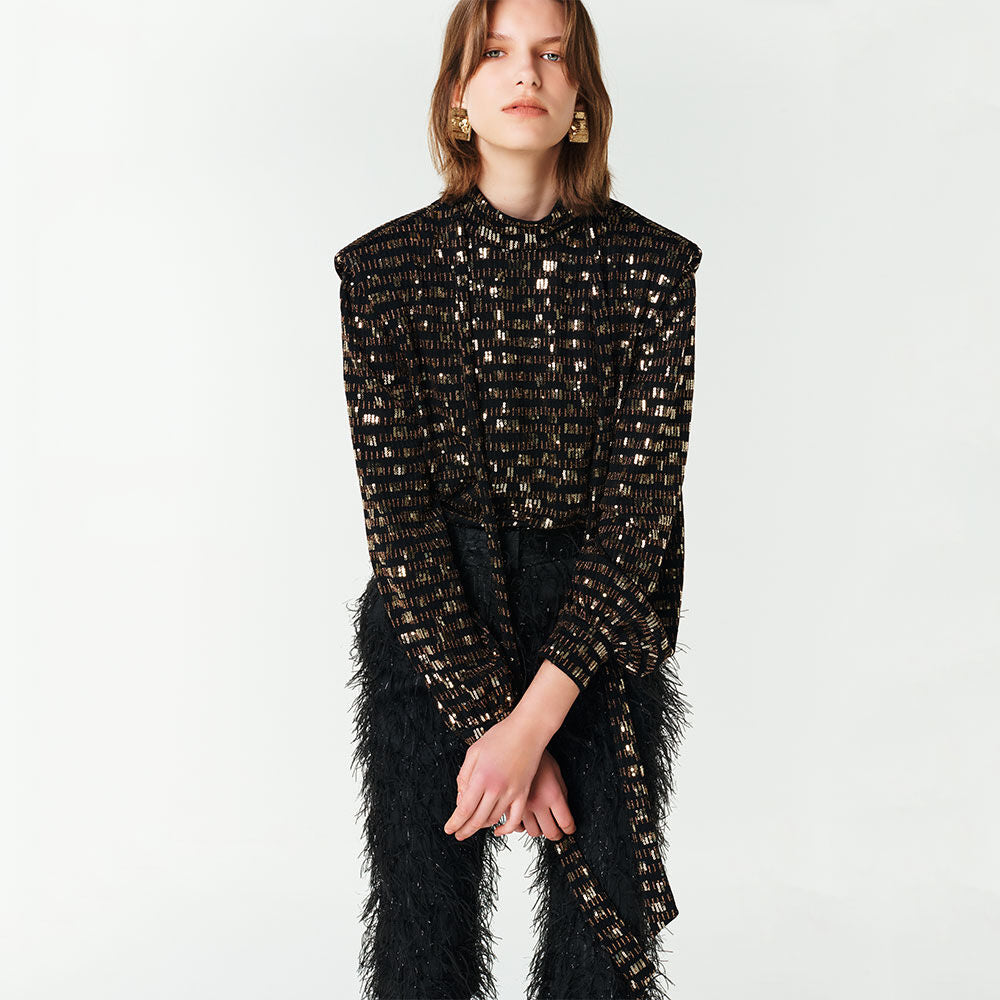 YCH METALLIC BLOUSE BLACK (F23BL303BK)