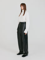 EENK ZETTE Belted Tuck Leather Pants - Z-Black