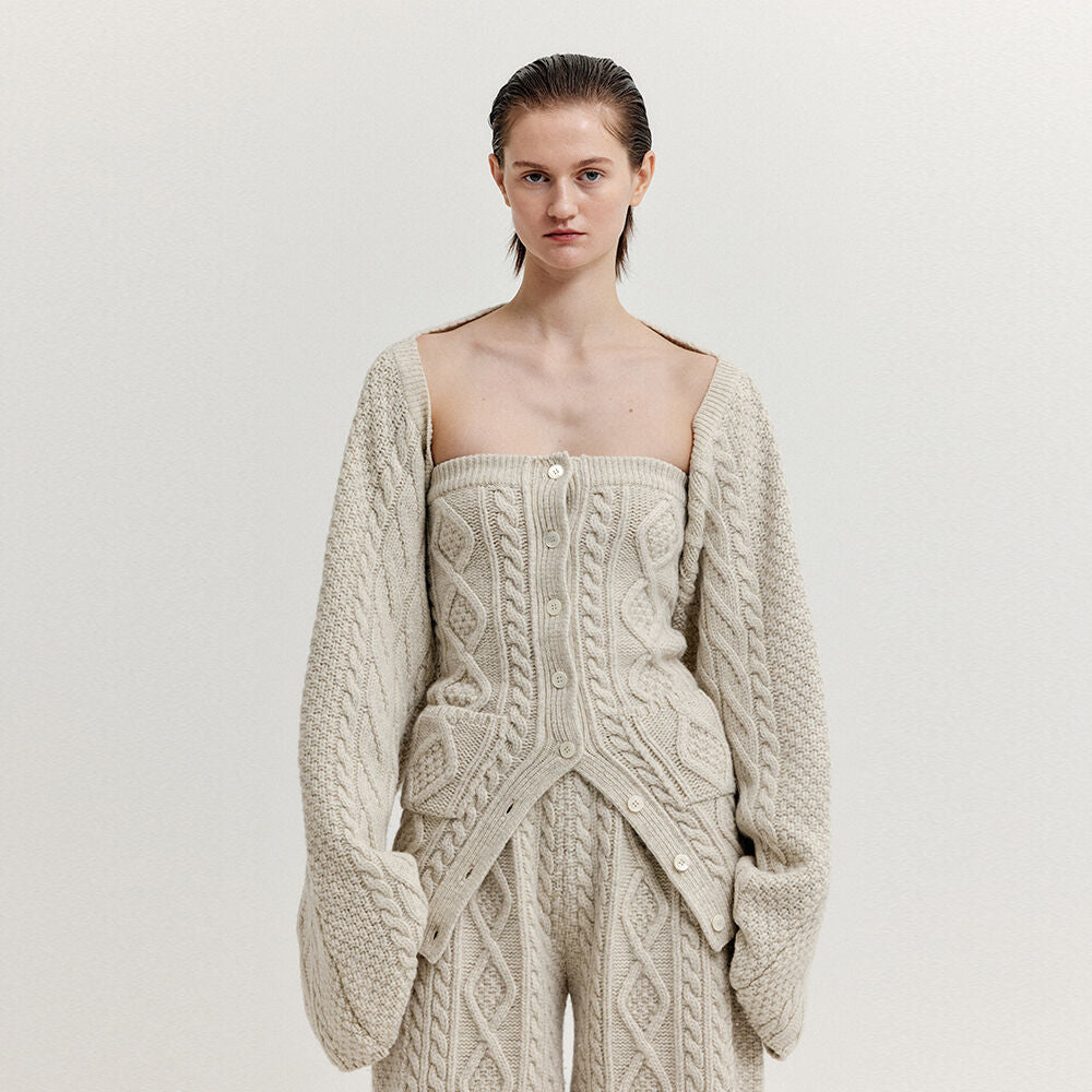 EENK EENK XILISSY Cable Knit Bolero Cardigan - Ivory