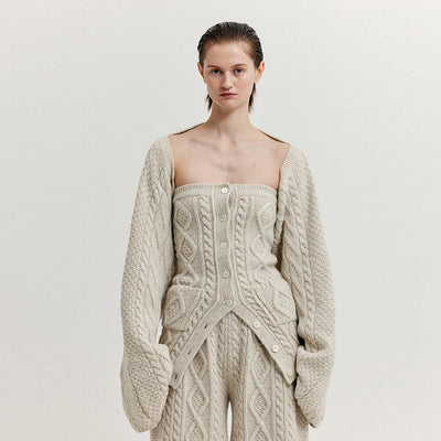EENK XILISSY Cable Knit Bolero Cardigan - Ivory